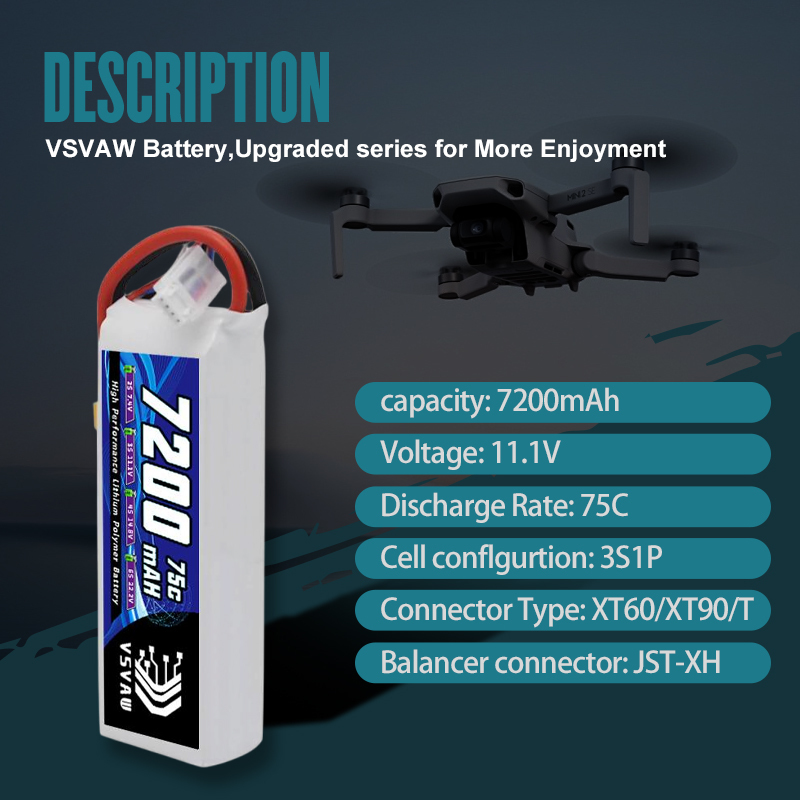 VSVAW 3S Lipo Pil 11.1V 7200ma - Drone Battery 3S incelemesi ve fiyatı